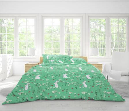 ชุดผ้าปูที่นอน 6ฟุต 6 ชิ้น Fluffy ผ้า cotton คอลเลคชั่น Dreamy ลาย Cozy Rabbit รวมผ้านวม_1